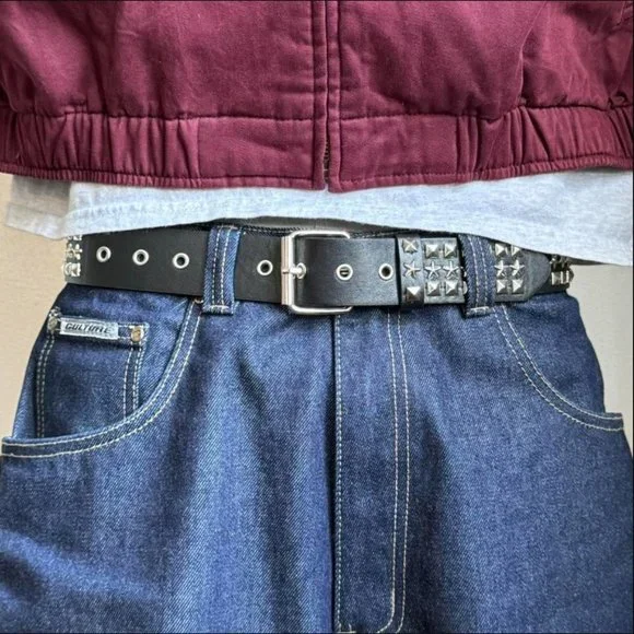 Y2K 2000s star pyramid studded black and silver grunge emo belt - Picture 4 of 8